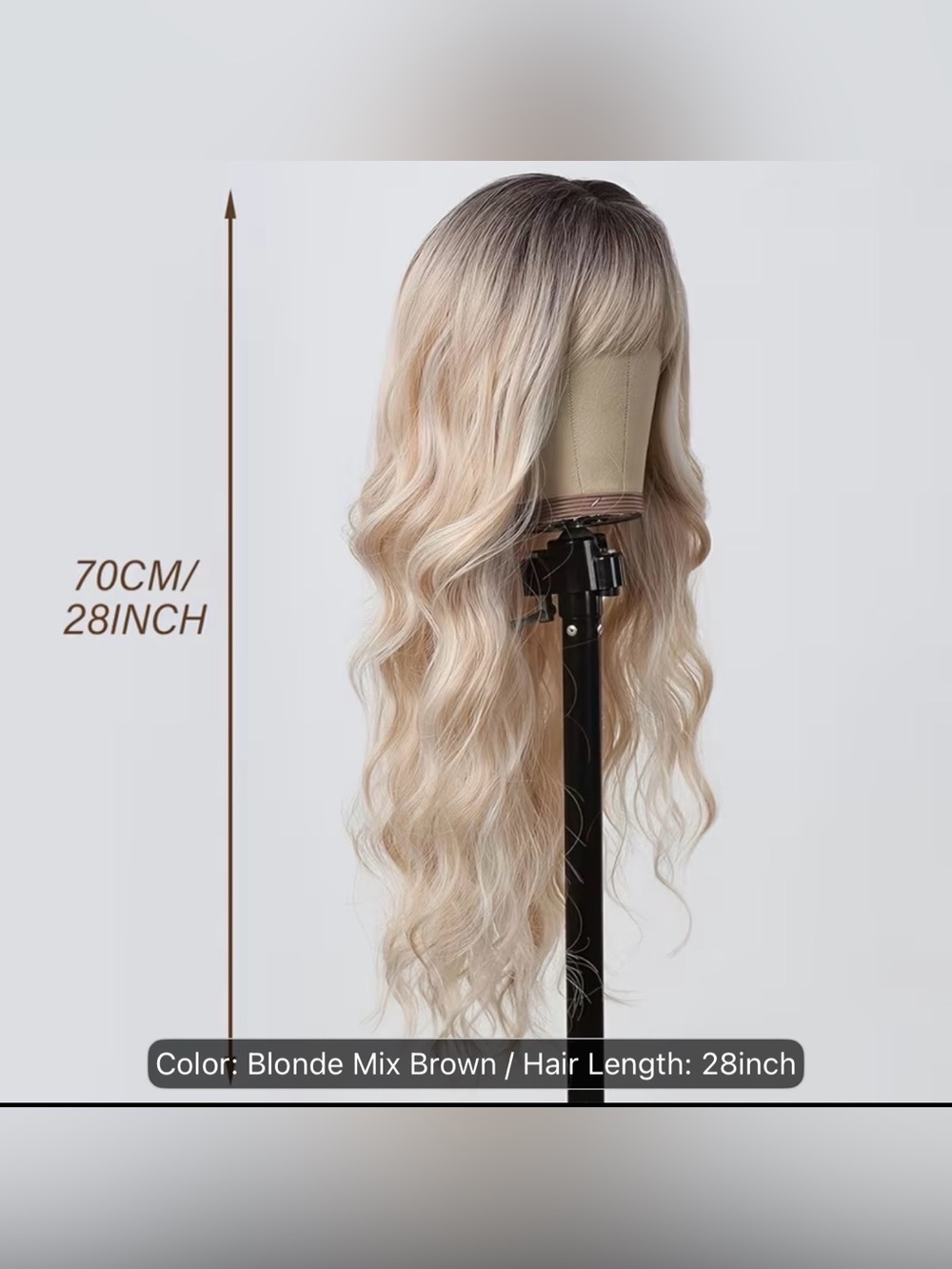 Blonde Mix Brown Long Wavy Wig with Bangs - Women Hair Wig
